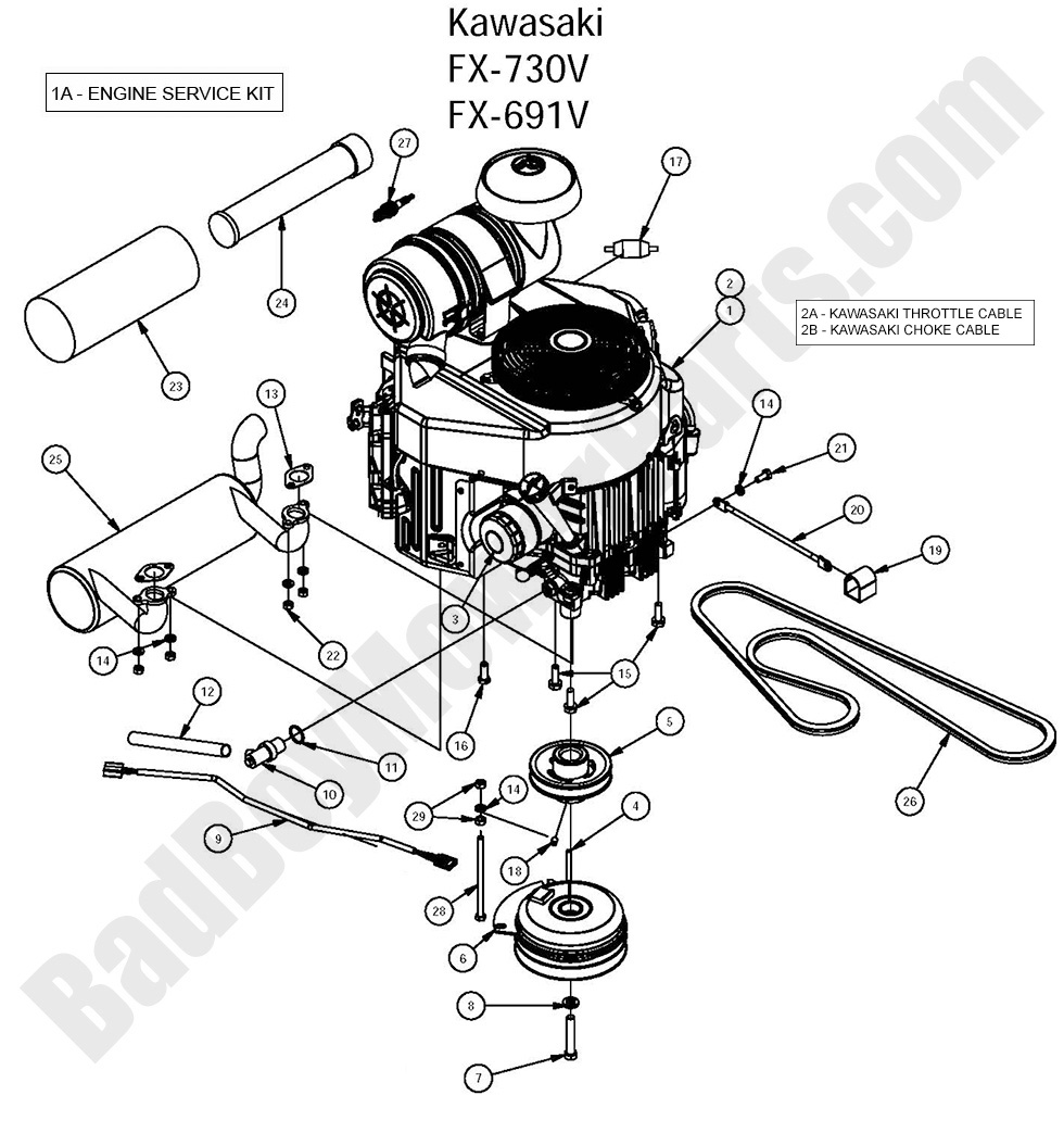 1406 - Bad Boy Mower Parts Lookup > 2016 > Stand-On > Engine - Kawasaki FX691/FX730